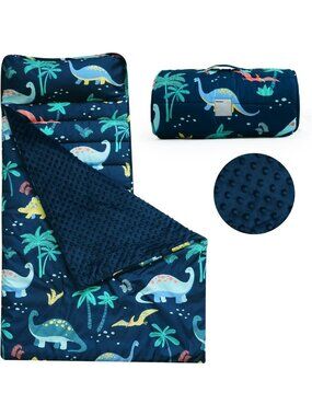 Cozy Dinosaur Toddler Nap Mat with Pillow & Blanket - Roll-Up Kids Sleeping Bag